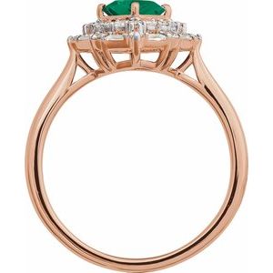14K Rose Gold Natural Emerald & 1/3 CTW Natural Diamond Ring