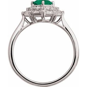 14K White Gold Natural Emerald & 1/3 CTW Natural Diamond Ring
