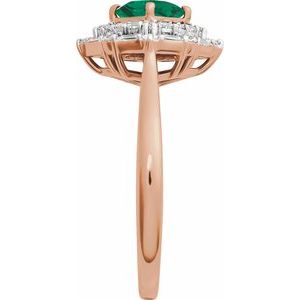 14K Rose Gold Natural Emerald & 1/3 CTW Natural Diamond Ring