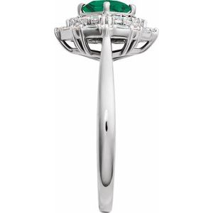 14K White Gold Natural Emerald & 1/3 CTW Natural Diamond Ring