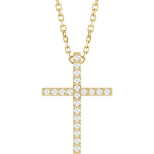 14K Yellow Gold .08 CTW Natural Diamond Cross 16" Necklace