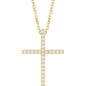 14K Yellow Gold 1/10 CTW Natural Diamond Cross 16" Necklace