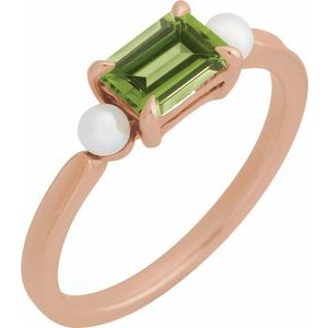 14K Rose Gold Natural Peridot & Cultured White Akoya Pearl Ring