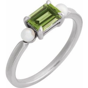 Sterling Silver Natural Peridot & Cultured White Akoya Pearl Ring