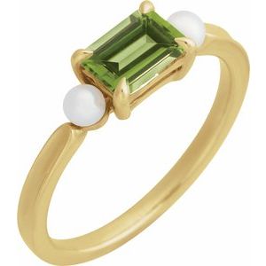 14K Yellow Gold Natural Peridot & Cultured White Akoya Pearl Ring