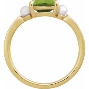 14K Yellow Gold Natural Peridot & Cultured White Akoya Pearl Ring