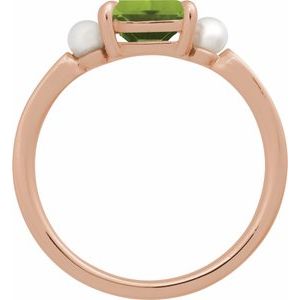 14K Rose Gold Natural Peridot & Cultured White Akoya Pearl Ring