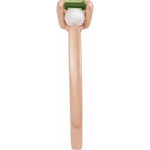 14K Rose Gold Natural Peridot & Cultured White Akoya Pearl Ring