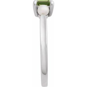 Sterling Silver Natural Peridot & Cultured White Akoya Pearl Ring