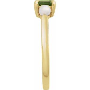 14K Yellow Gold Natural Peridot & Cultured White Akoya Pearl Ring