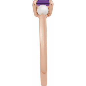 14K Rose Gold Natural Amethyst & Cultured White Akoya Pearl Ring