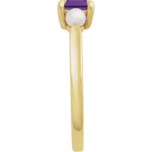 14K Yellow Gold Natural Amethyst & Cultured White Akoya Pearl Ring