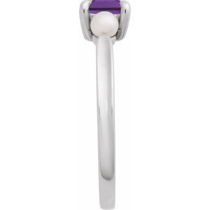 Sterling Silver Natural Amethyst & Cultured White Akoya Pearl Ring