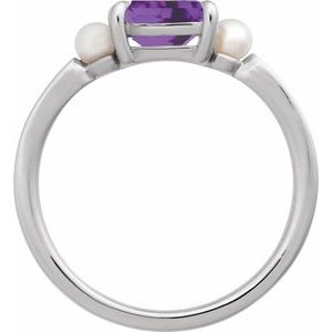 Platinum Natural Amethyst & Cultured White Akoya Pearl Ring