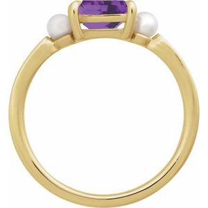 14K Yellow Gold Natural Amethyst & Cultured White Akoya Pearl Ring