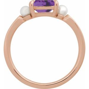 14K Rose Gold Natural Amethyst & Cultured White Akoya Pearl Ring