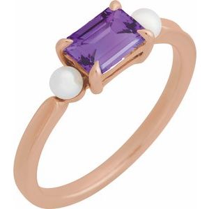 14K Rose Gold Natural Amethyst & Cultured White Akoya Pearl Ring