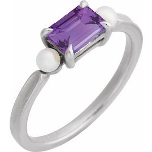 Platinum Natural Amethyst & Cultured White Akoya Pearl Ring