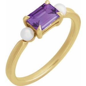 14K Yellow Gold Natural Amethyst & Cultured White Akoya Pearl Ring