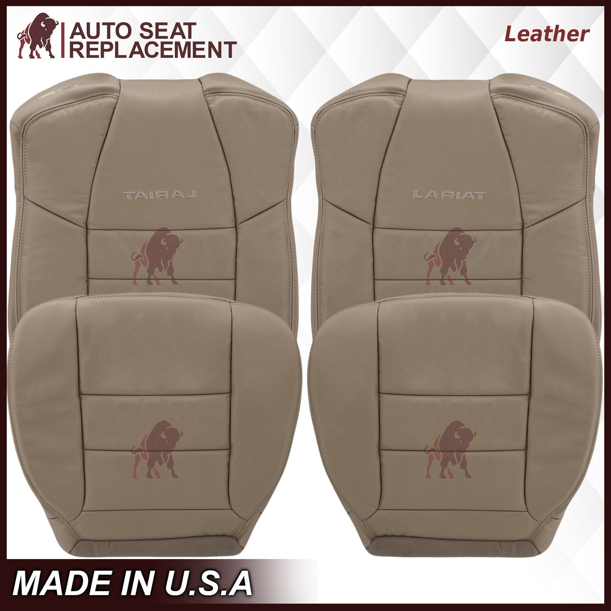 2002-2007 Ford F250/F350/F450/F550 Lariat Extended Cab Seat Cover in Tan: Choose Leather or Vinyl
