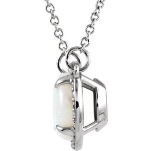 14K White Gold Natural White Opal & .05 CTW Natural Diamond 16" Necklace