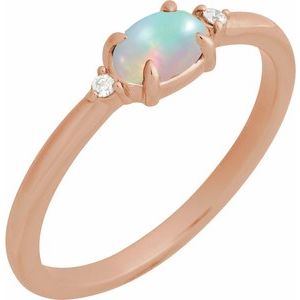 14K Rose Gold Natural Ethiopian Opal & .03 CTW Natural Diamond Ring