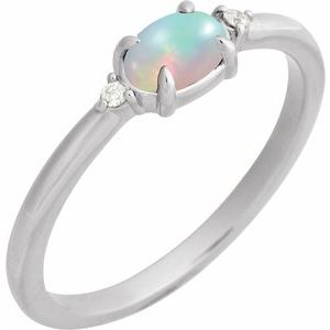 14K White Gold Natural Ethiopian Opal & .03 CTW Natural Diamond Ring
