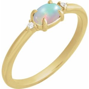 14K Yellow Gold Natural Ethiopian Opal & .03 CTW Natural Diamond Ring