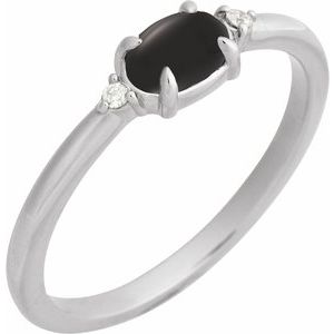 Sterling Silver Natural Onyx & .03 CTW Natural Diamond Ring
