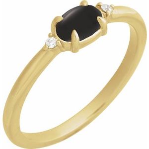 14K Yellow Gold Natural Onyx & .03 CTW Natural Diamond Ring