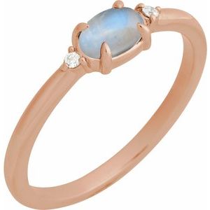 14K Rose Gold Natural Rainbow Moonstone & .03 CTW Natural Diamond Ring