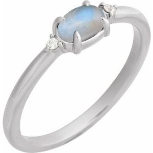 14K White Gold Natural Rainbow Moonstone & .03 CTW Natural Diamond Ring