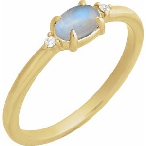 14K Yellow Gold Natural Rainbow Moonstone & .03 CTW Natural Diamond Ring