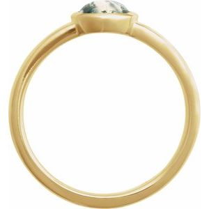 14K Yellow Gold Natural Moss Agate Cabochon Ring