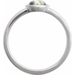 Platinum Natural Moss Agate Cabochon Ring