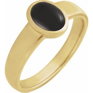 14K Yellow Gold Natural Onyx Cabochon Ring