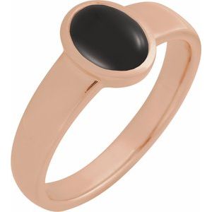 14K Rose Gold Natural Onyx Cabochon Ring