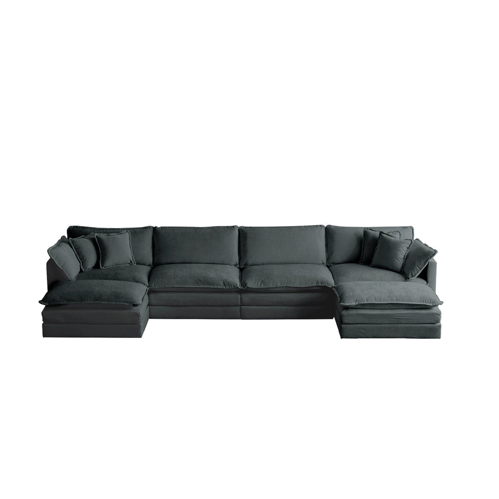 Comfort U Shaped Couch with Reversible Chaise, Modular Large U-Shape Sectional Sofa, Double Extra Ottomans,Gray Chenille
