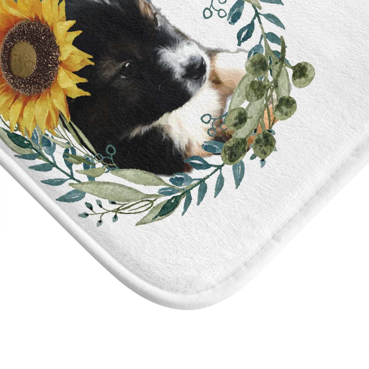 Cute Black Puppy with Sunflower Hat Memory Foam Bath Mat