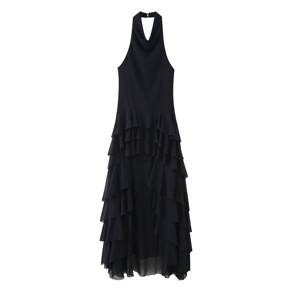 Summer Women Clothing Laminated Decoration Hanging Collar Maxi Dress Women
