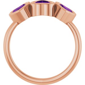 14K Rose Gold Natural Amethyst Three-Stone Heart Ring