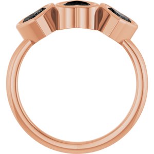 14K Rose Gold Natural Onyx Three-Stone Heart Ring