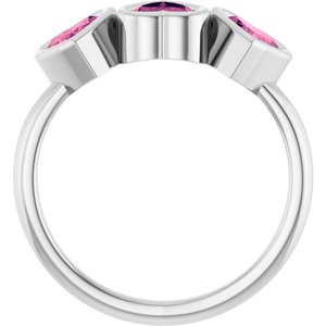 14K White Gold Natural Pink Tourmaline Three-Stone Heart Ring