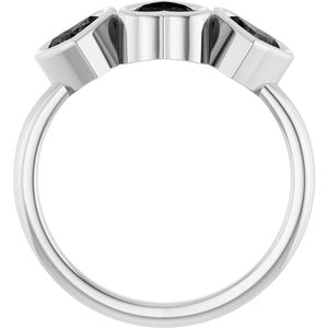 Platinum Natural Onyx Three-Stone Heart Ring