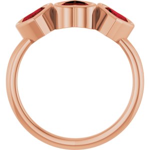 14K Rose Gold Natural Mozambique Garnet Three-Stone Heart Ring