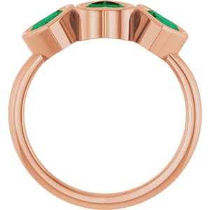14K Rose Gold Lab-Grown Emerald Three-Stone Heart Ring