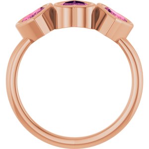 14K Rose Gold Natural Pink Tourmaline Three-Stone Heart Ring