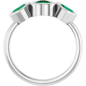 Sterling Silver Lab-Grown Emerald Three-Stone Heart Ring