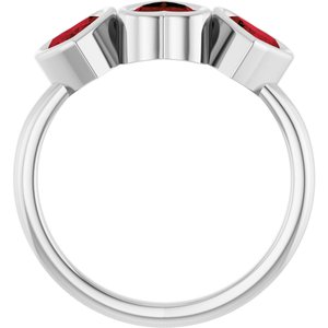 14K White Gold Natural Mozambique Garnet Three-Stone Heart Ring