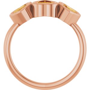 14K Rose Gold Natural Citrine Three-Stone Heart Ring